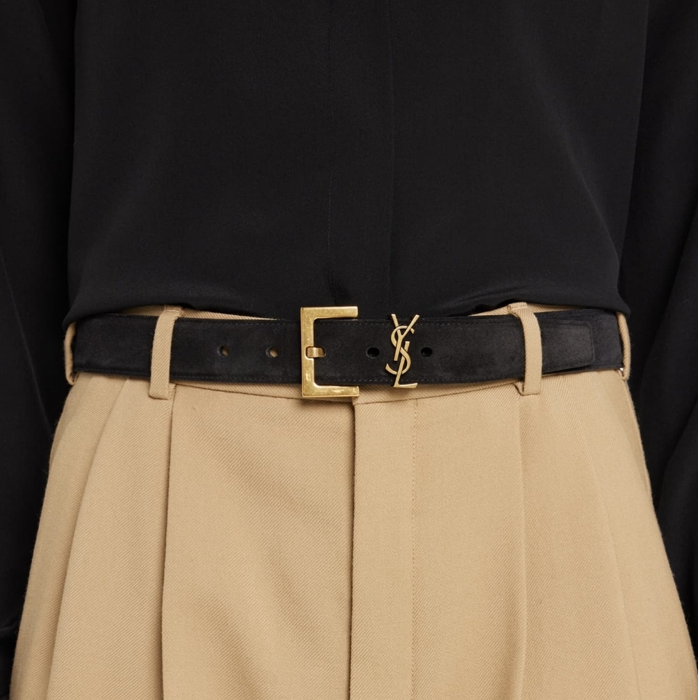 BNIB! Rare! AUTHENTIC Saint Laurent YSL Monogram Suede Belt SIZE 80 MSRP $695 - Picture 5 of 16